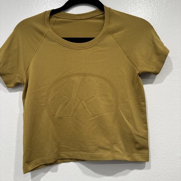 Lululemon Cropped Swiftly Top Women’s Short Sleeve Run Gym Gold Brown Color - Picture 3 of 4